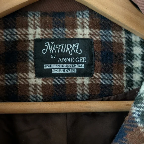 Vintage Wool Plaid Patchwork Button Up Jacket In Burgundy/Brown/Navy